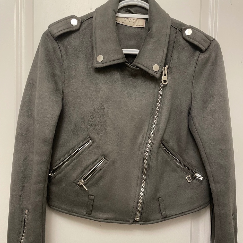 Zara cropped suede moto jacket
